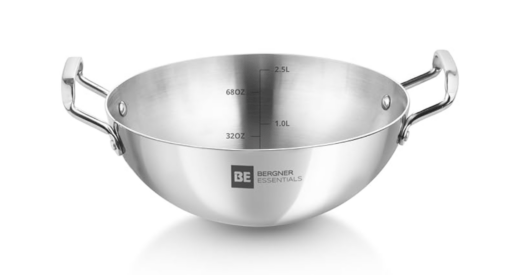 BERGNER BE Essentials TriPly Stainless Steel 30 cm Extra Deep Kadai/Indian Wok, 5 L Kadhai, Even Heat Distribution, Consumes Less Oil, Easy to Clean, Gas Stove Compatible, 5-Year Warranty